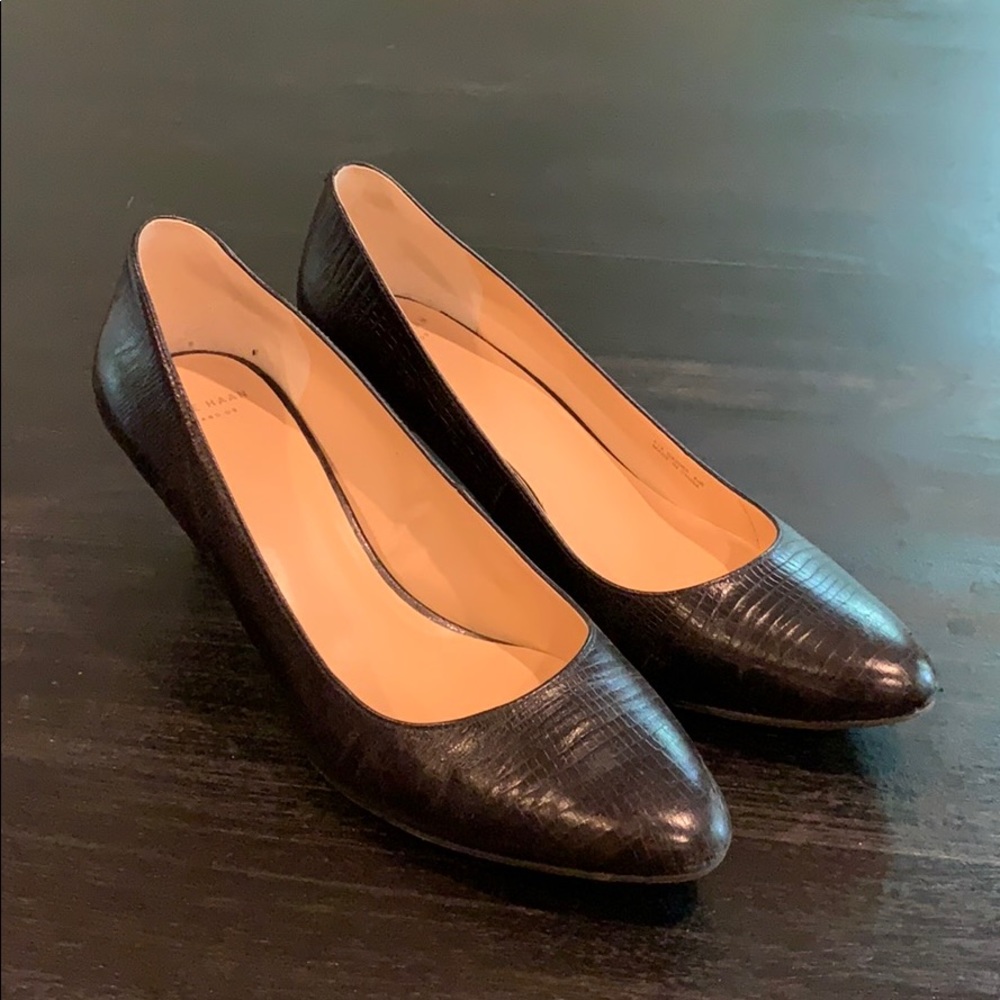 Cole Haan Grand.OS Black Faux Croc Heels